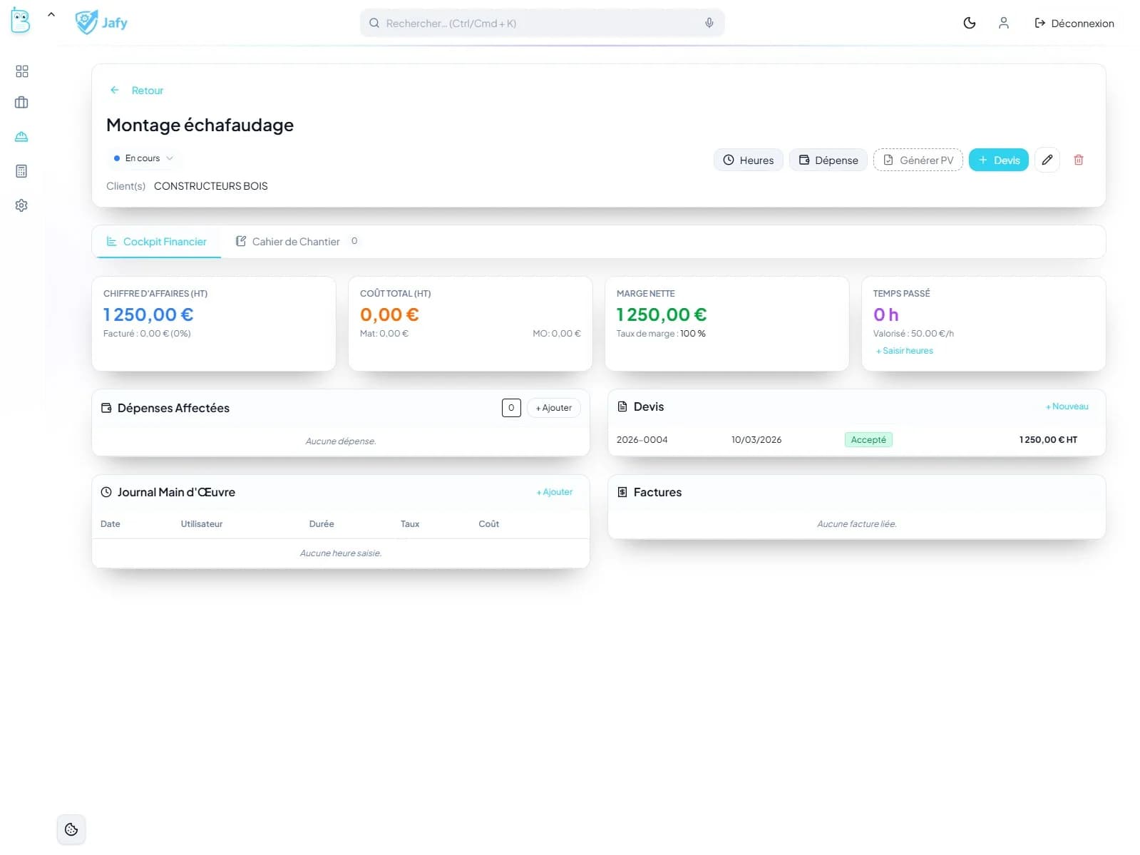 Fiche chantier avec notes et photos